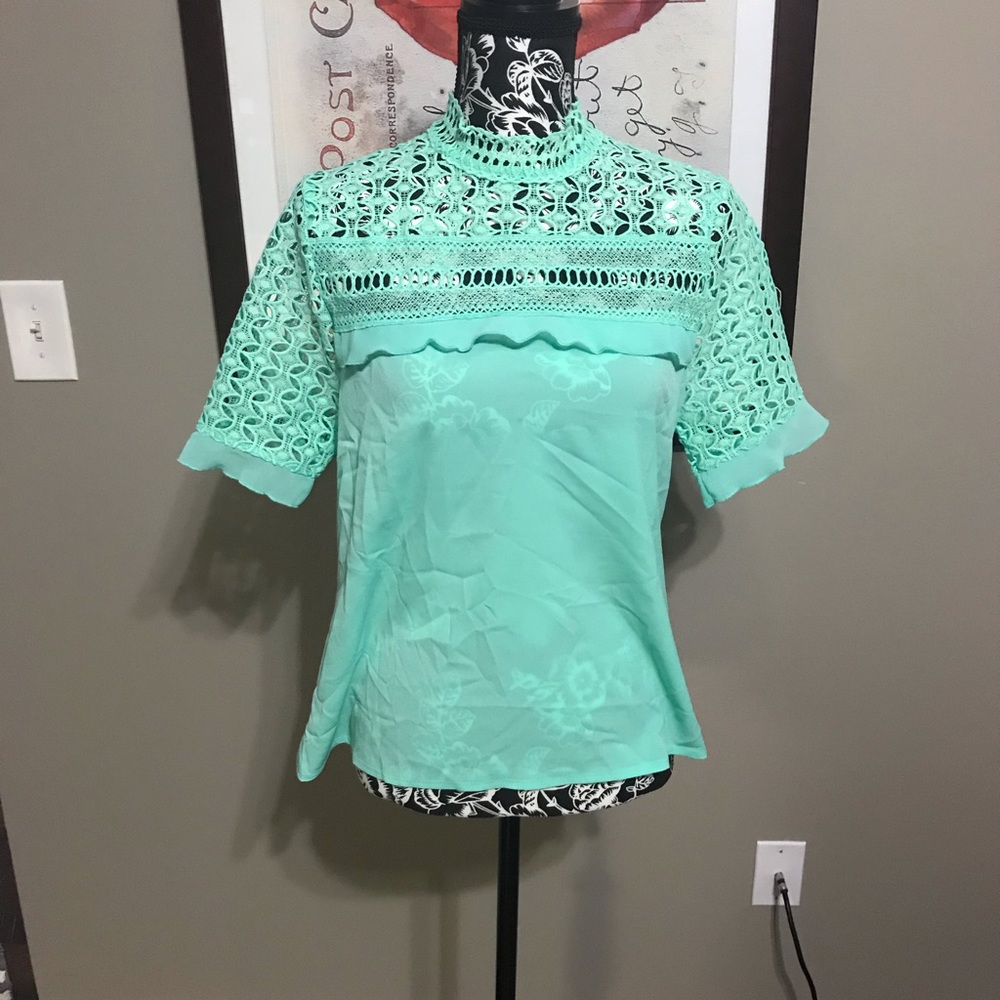 Teal lace blouse